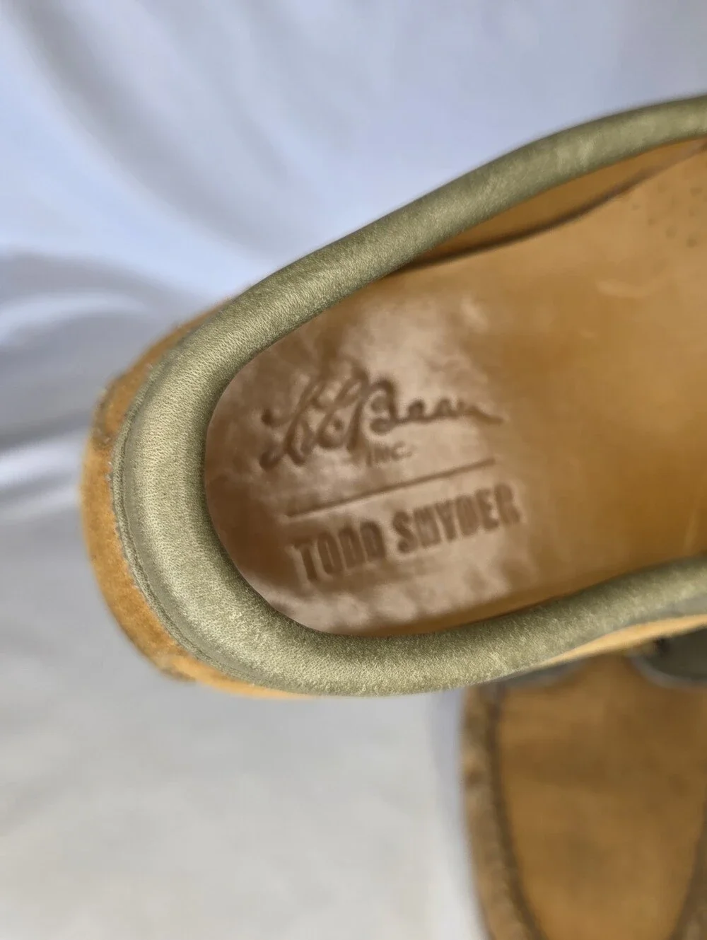 L.L. Bean x Todd Snyder Jackman Blucher Shoe Olive & Tan Suede Leather Size 13